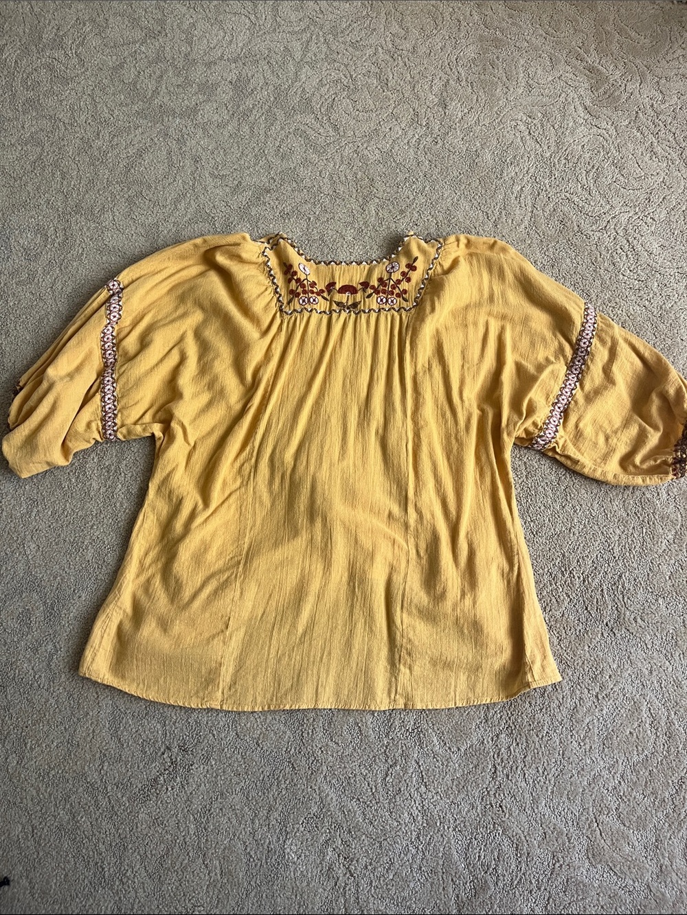Boho Mustard Embroidered Peasant Top - Brand: Max Studio - Picture 5 of 10